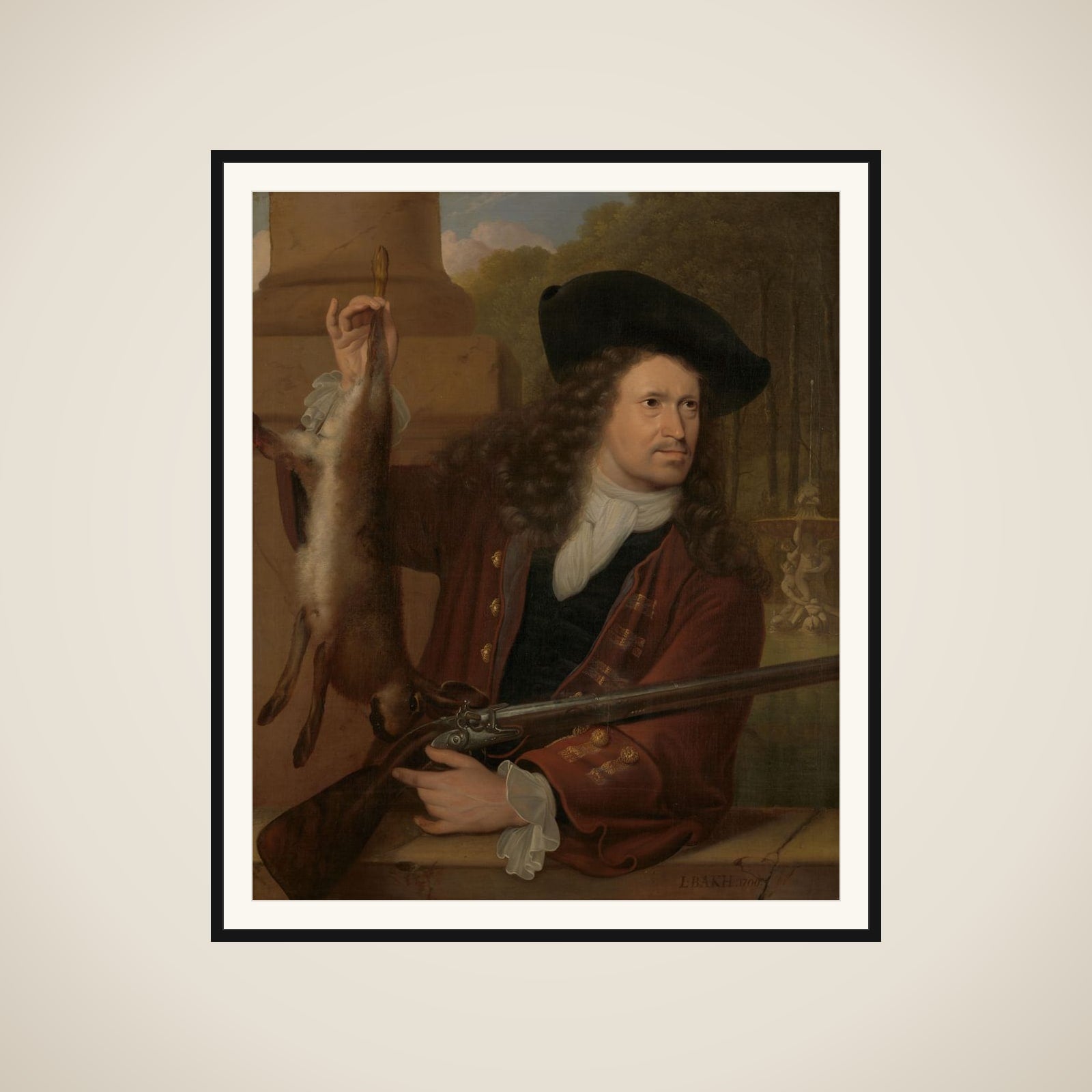 Jan de Hooghe (1650-1731). Anna de Hooghe's Cousin, Dressed for Shooting framed