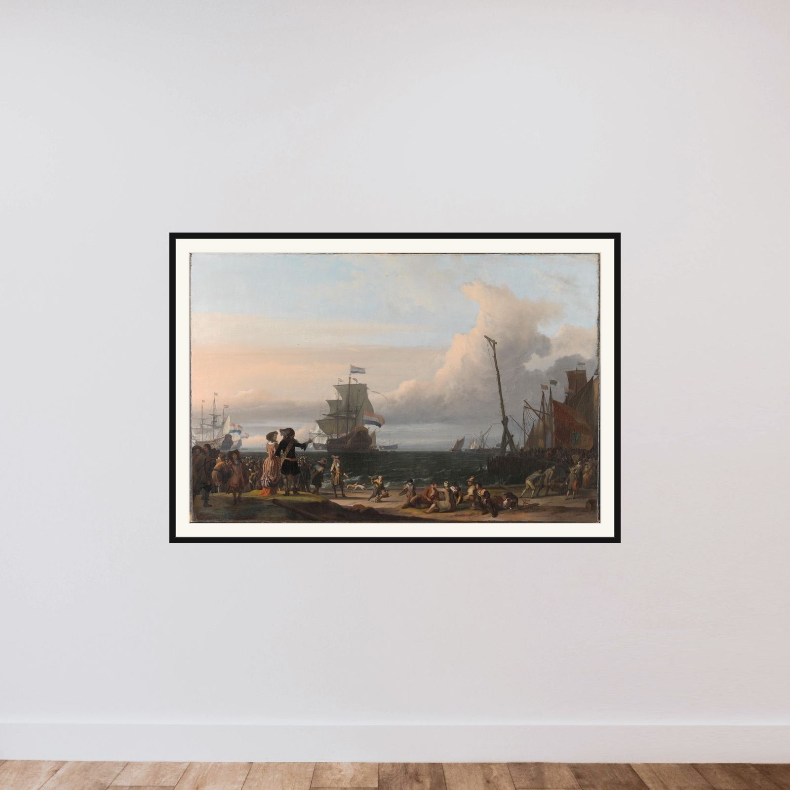 Dutch Ships in the Roads of Texel; in the middle the 'Gouden Leeuw',  the Flagship of Cornelis Tromp framed — shown to scale