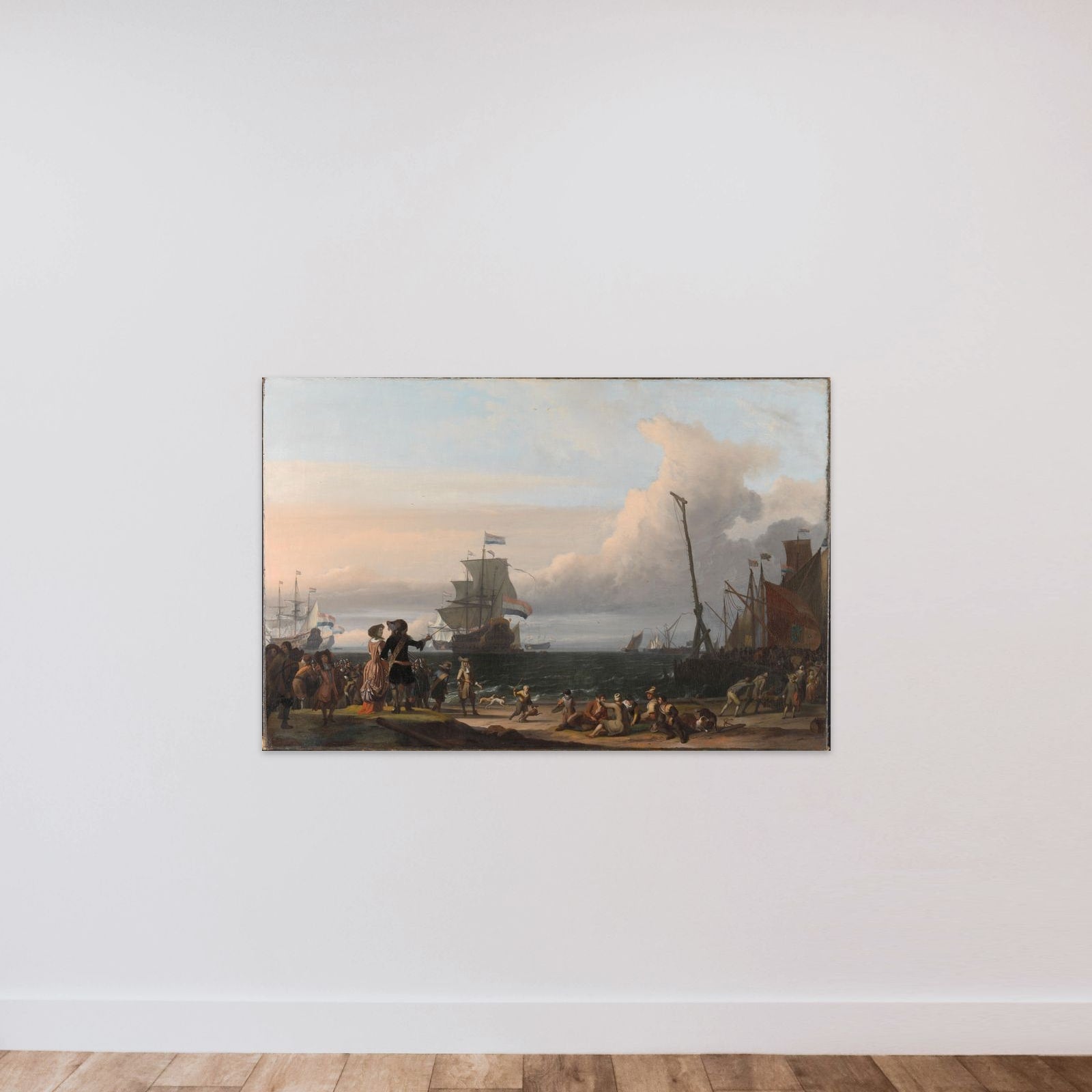 Dutch Ships in the Roads of Texel; in the middle the 'Gouden Leeuw',  the Flagship of Cornelis Tromp unframed — shown to scale