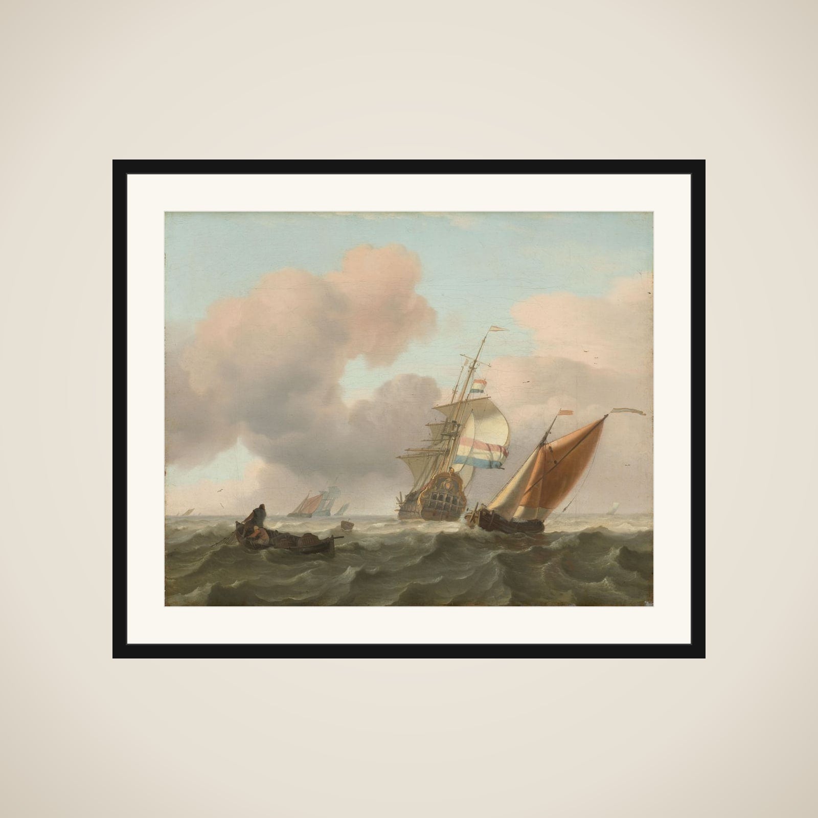 Rough Sea with Ships framed