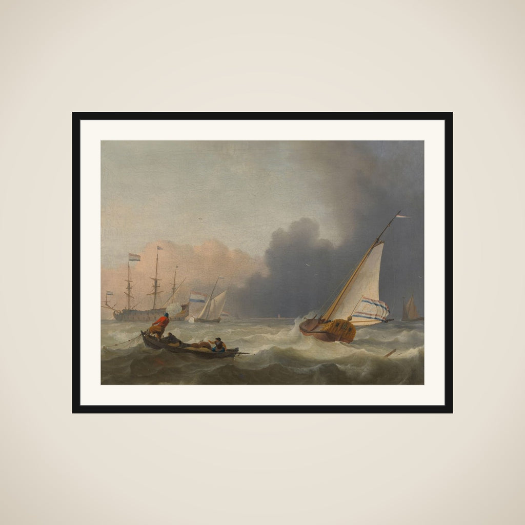 Rough Sea with a Dutch Yacht under Sail framed