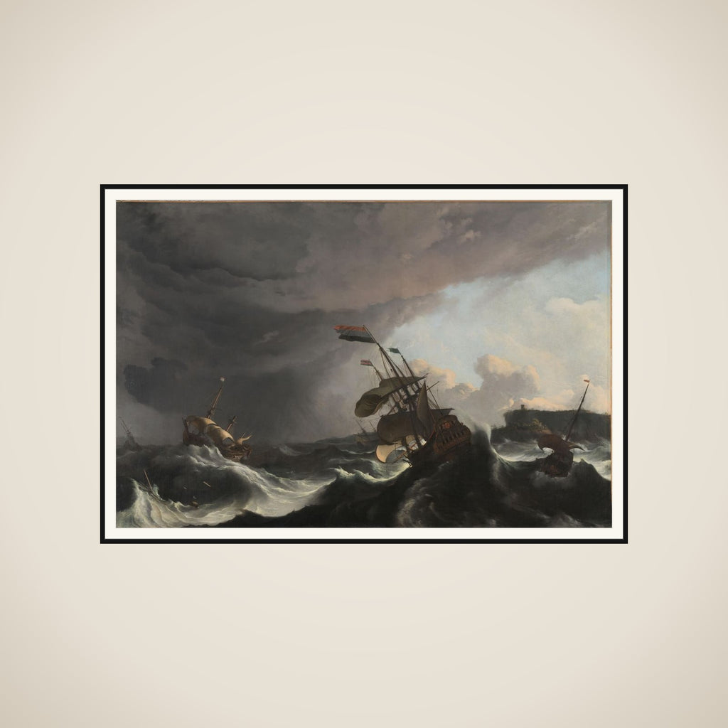 The Men-of-War 'Hollandia' (left) and 'Ridderschap' (right)imperilled during a Storm in the Strait of Gibraltar, 1-3 March 1694 framed