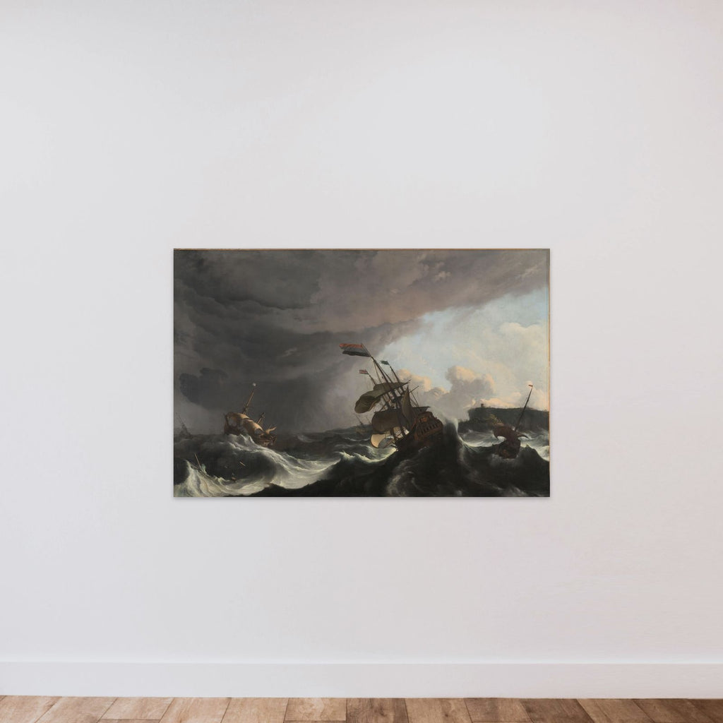 The Men-of-War 'Hollandia' (left) and 'Ridderschap' (right)imperilled during a Storm in the Strait of Gibraltar, 1-3 March 1694 unframed — shown to scale