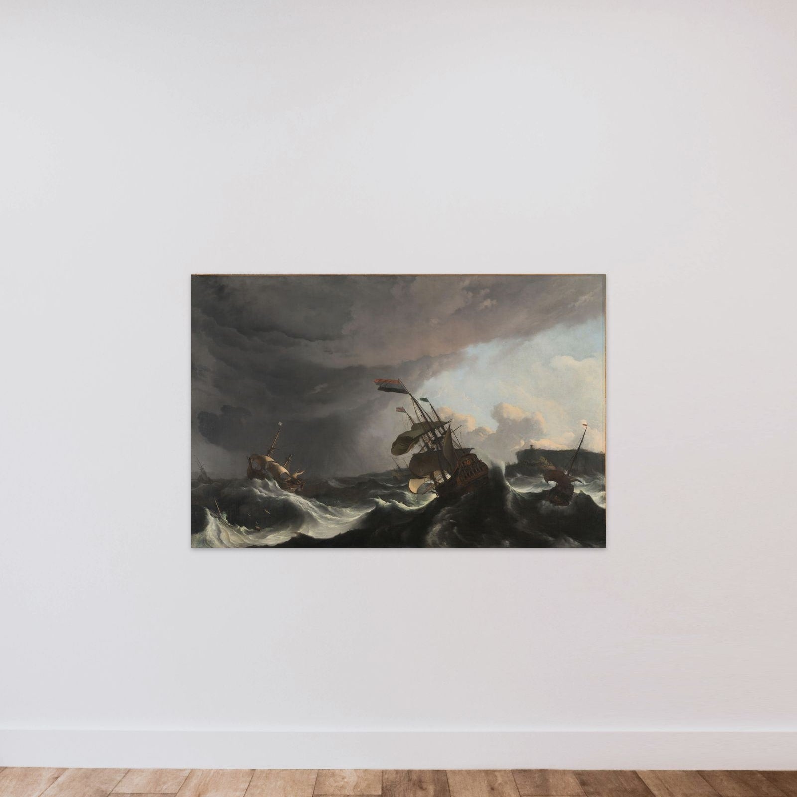 The Men-of-War 'Hollandia' (left) and 'Ridderschap' (right)imperilled during a Storm in the Strait of Gibraltar, 1-3 March 1694 unframed — shown to scale