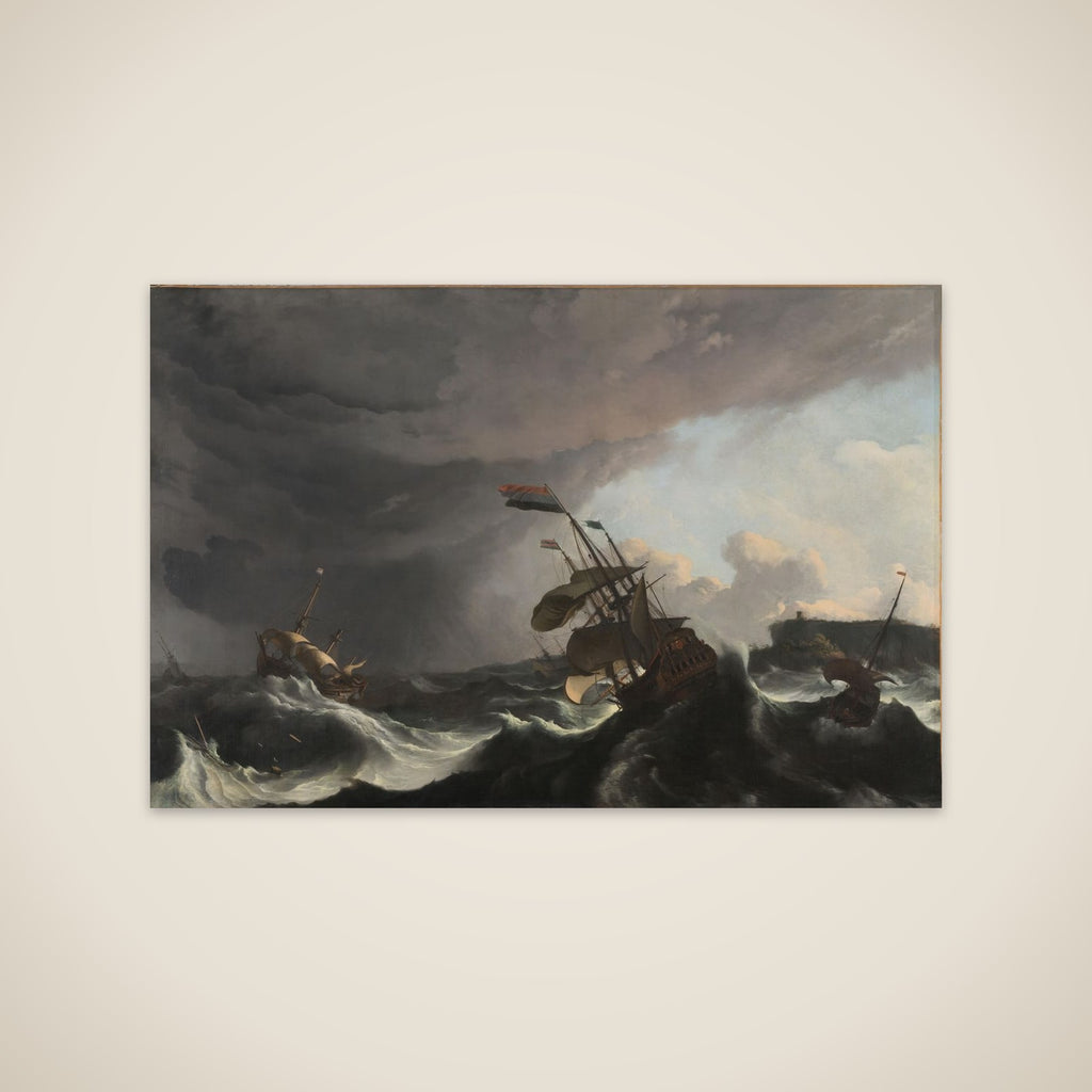 The Men-of-War 'Hollandia' (left) and 'Ridderschap' (right)imperilled during a Storm in the Strait of Gibraltar, 1-3 March 1694 unframed print
