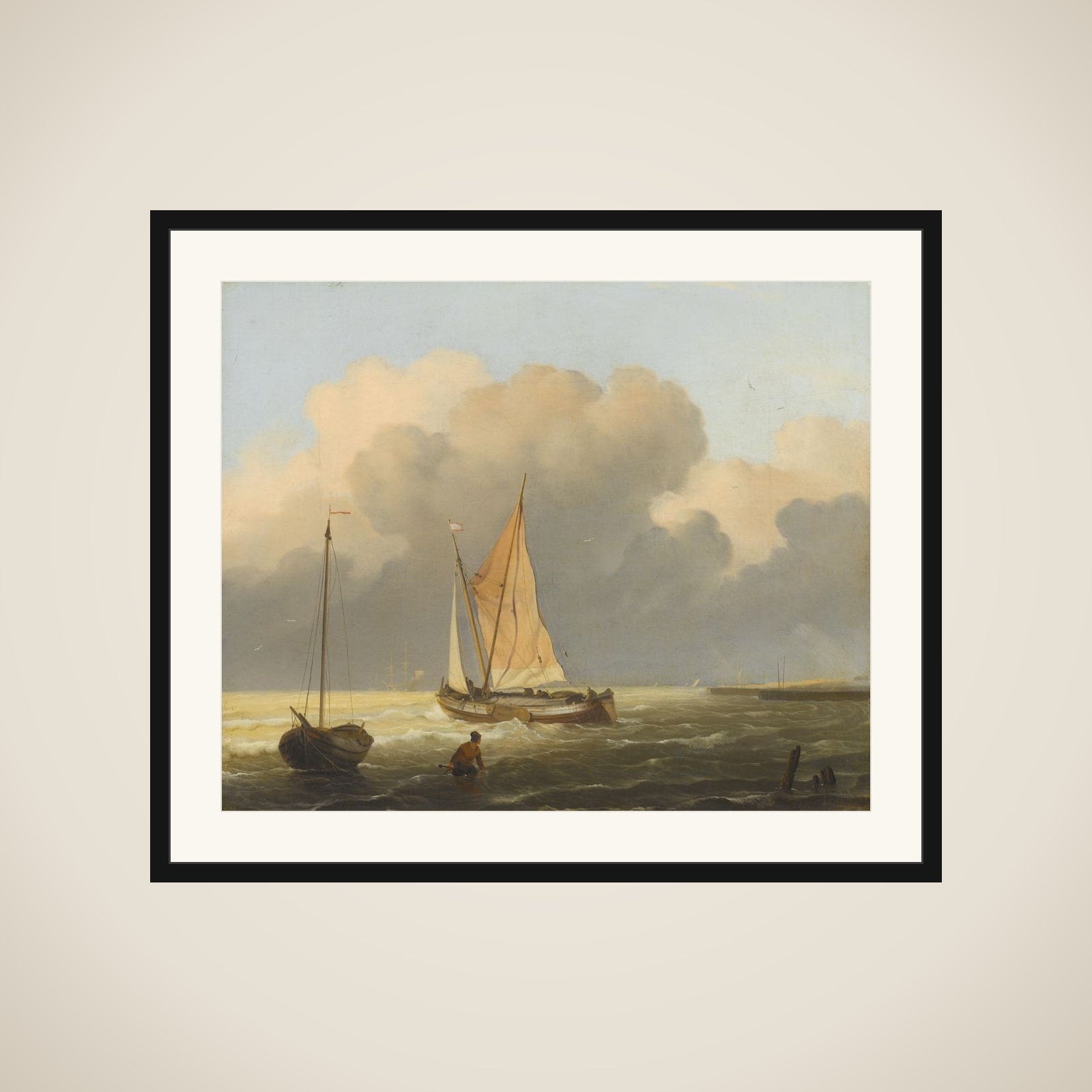 Seas off the Coast, with Spritsail Barge framed