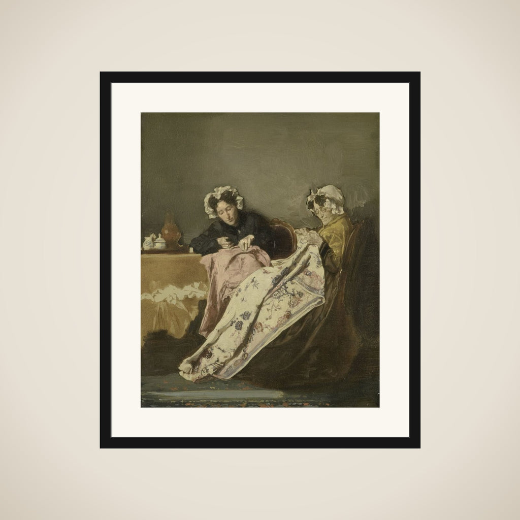 Two Ladies at their Sewing framed