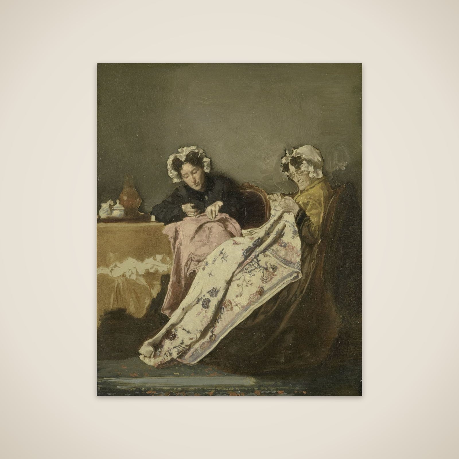 Two Ladies at their Sewing unframed print