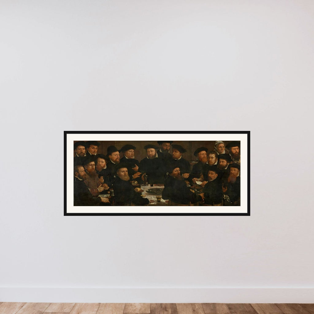 Banquet of Eighteen Guardsmen of Squad L, Amsterdam 1566, known as 'The Perch Eaters' framed — shown to scale