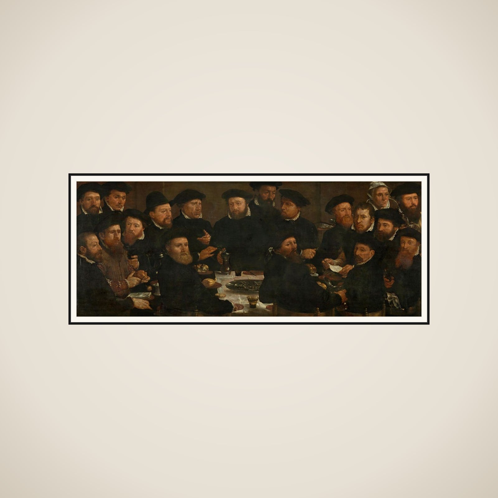 Banquet of Eighteen Guardsmen of Squad L, Amsterdam 1566, known as 'The Perch Eaters' framed