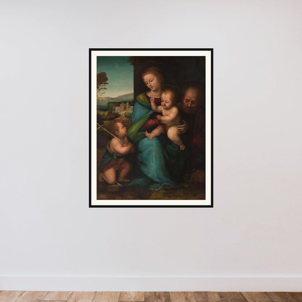 The Holy Family with the Infant John the Baptist framed — shown to scale