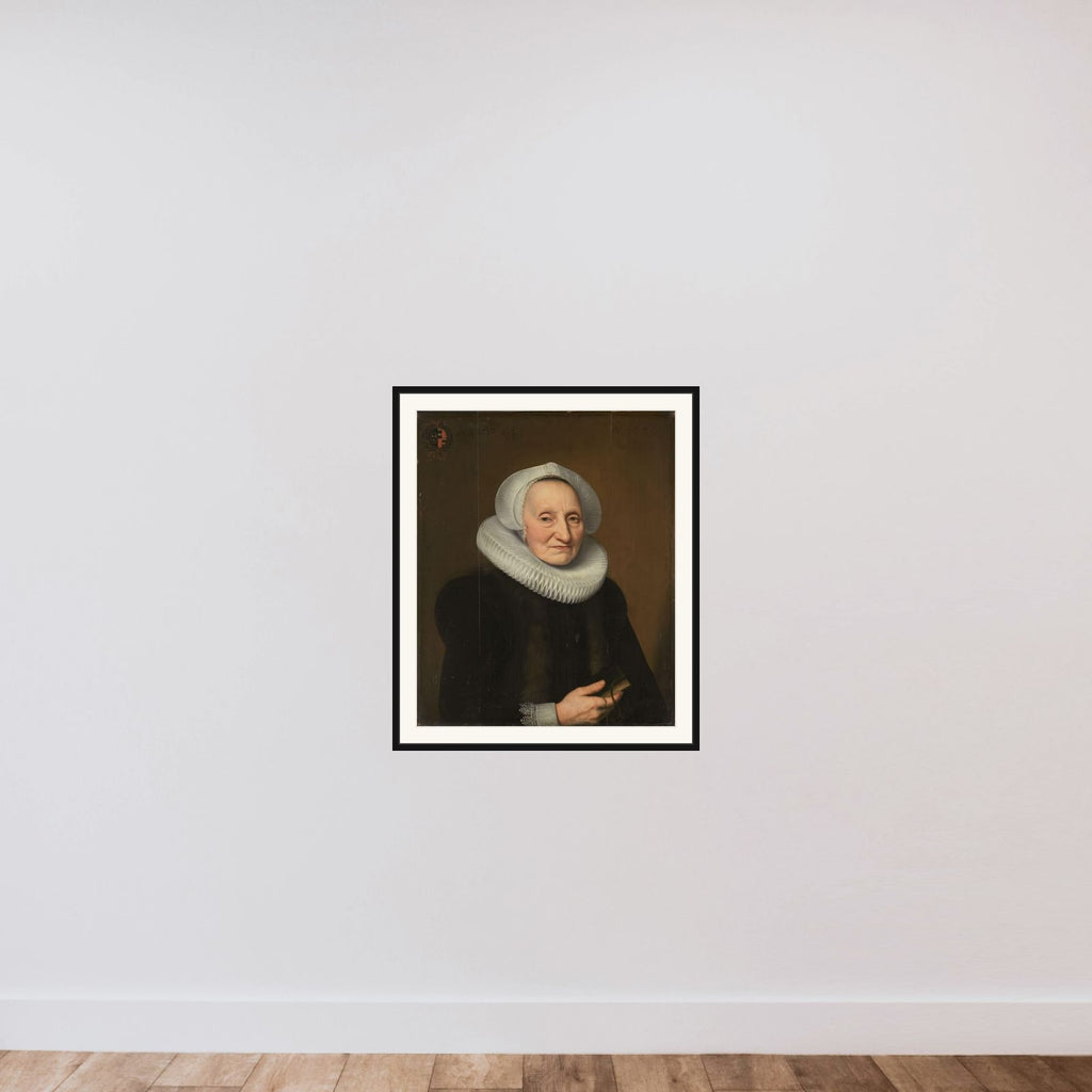 Portrait of Belia Claesdr (1566-in or after 1652) framed — shown to scale