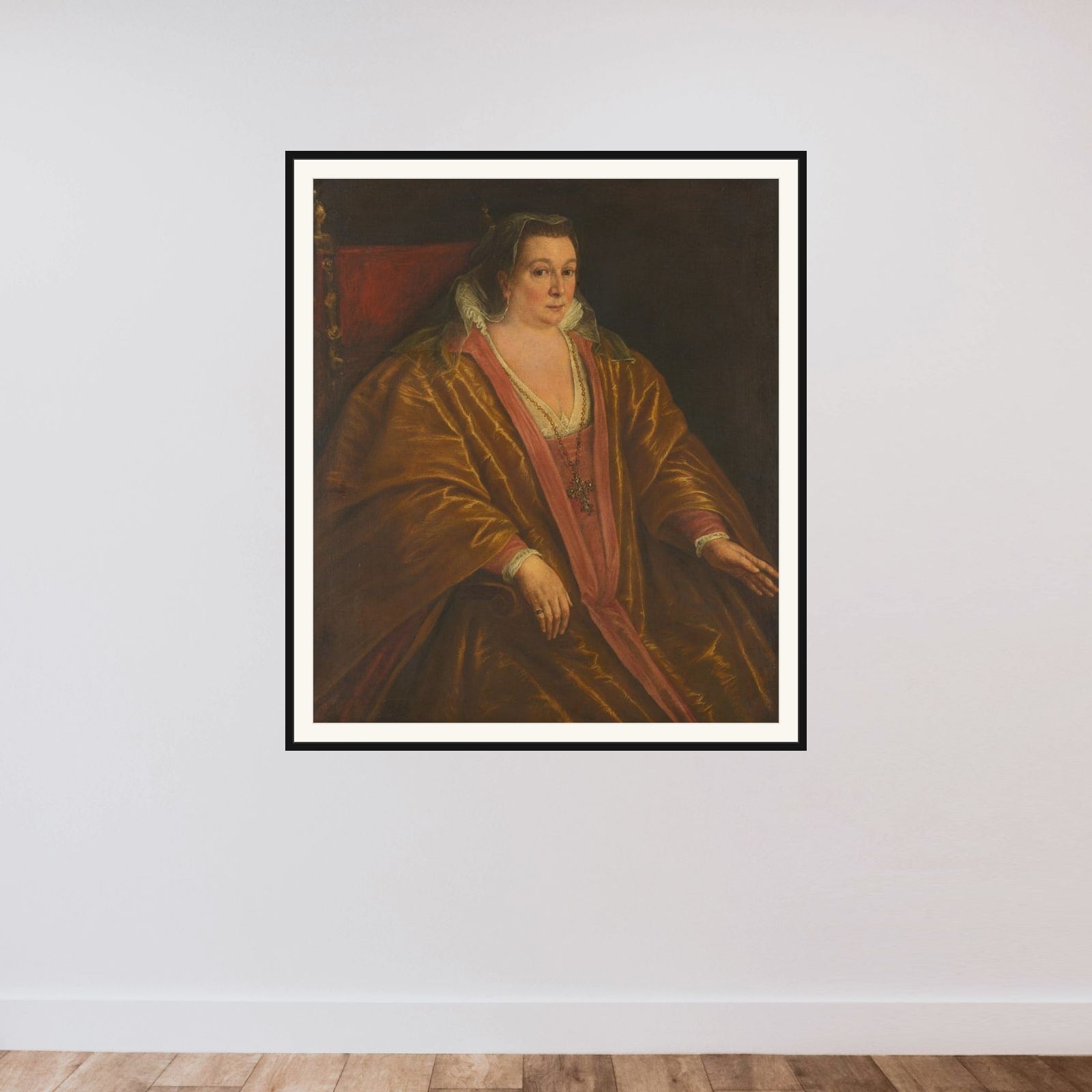 Portrait of a Woman, probably Morosina Morosini, Wife of Marino Grimani, the Doge of Venice framed — shown to scale