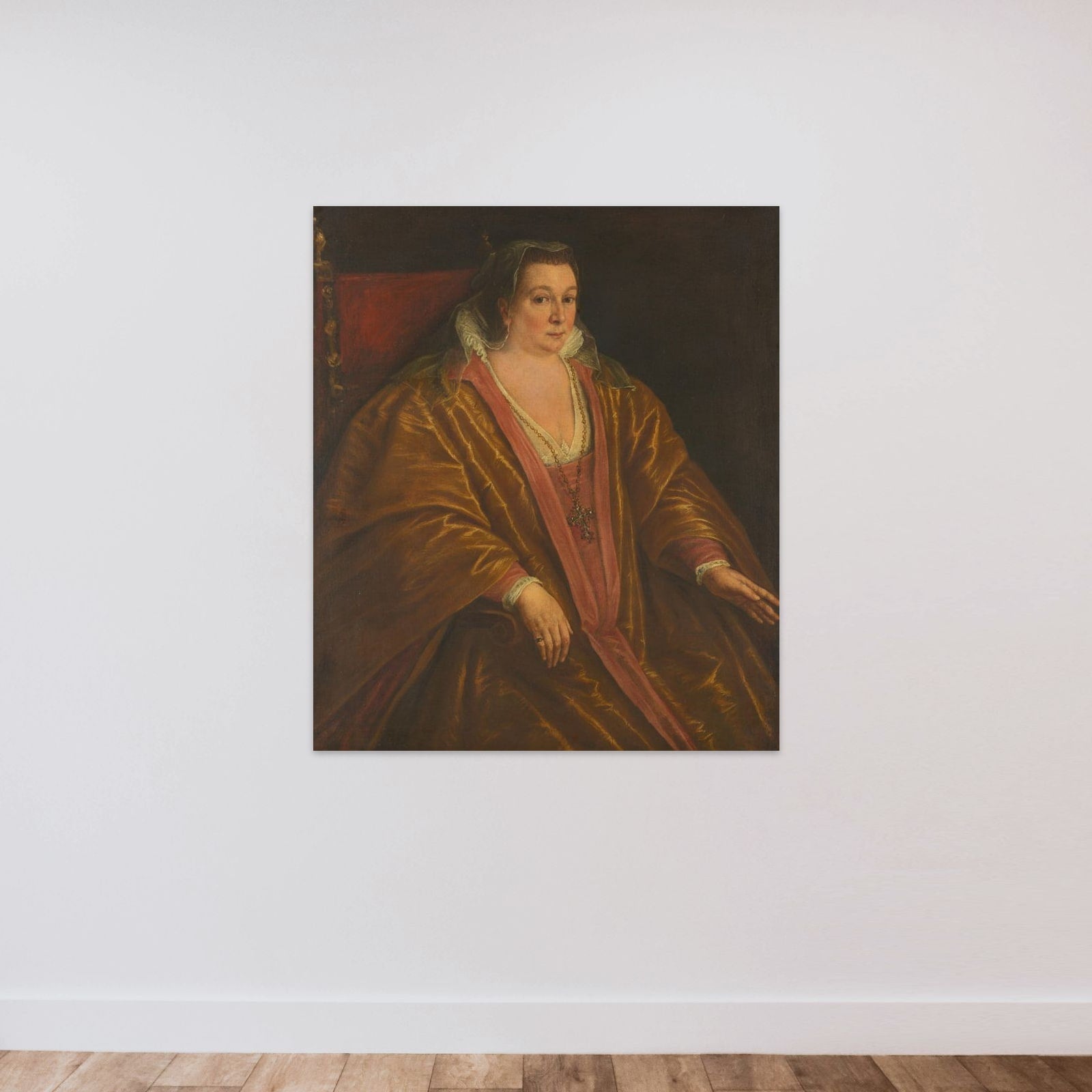 Portrait of a Woman, probably Morosina Morosini, Wife of Marino Grimani, the Doge of Venice unframed — shown to scale