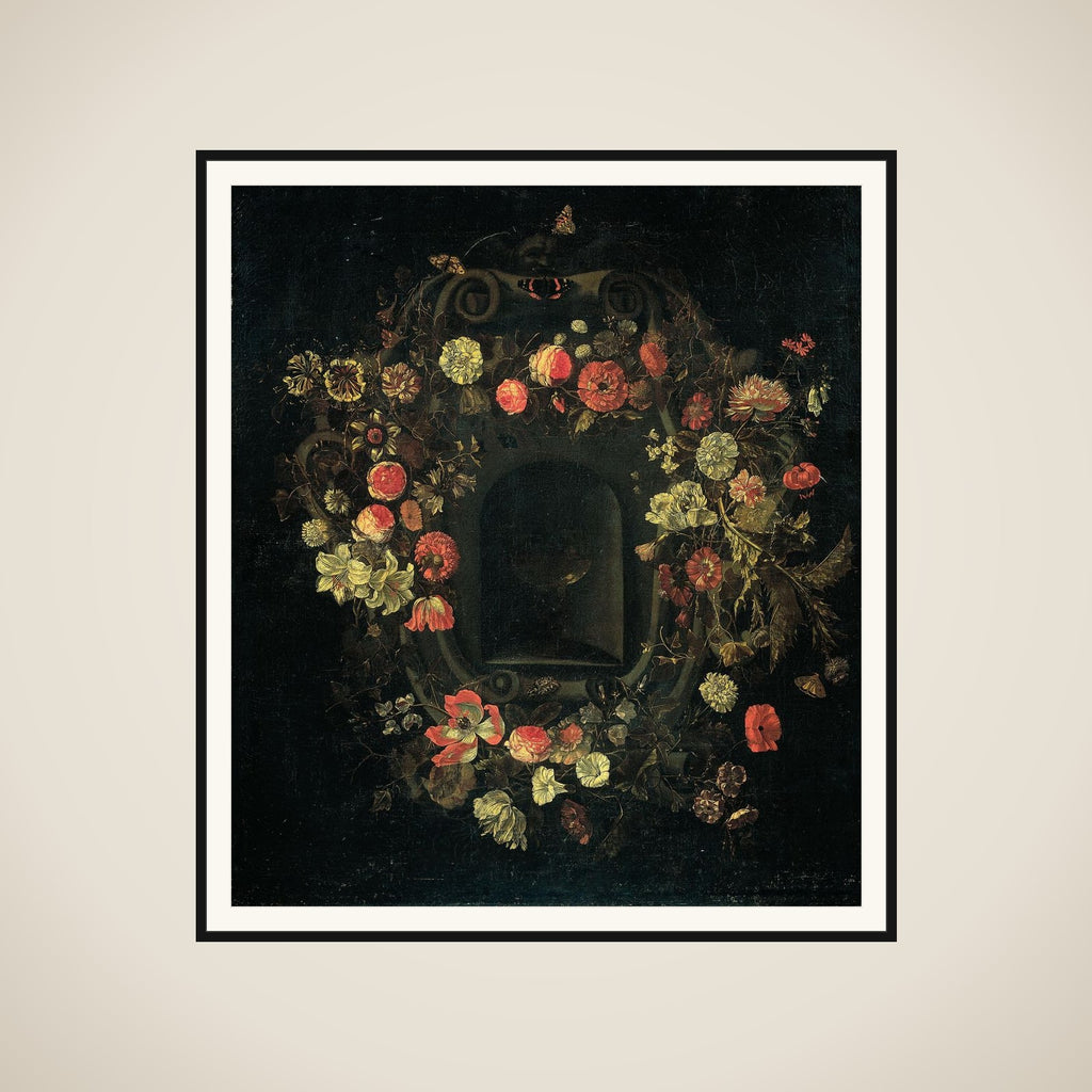 Wreath of Flowers encircling a Niche framed