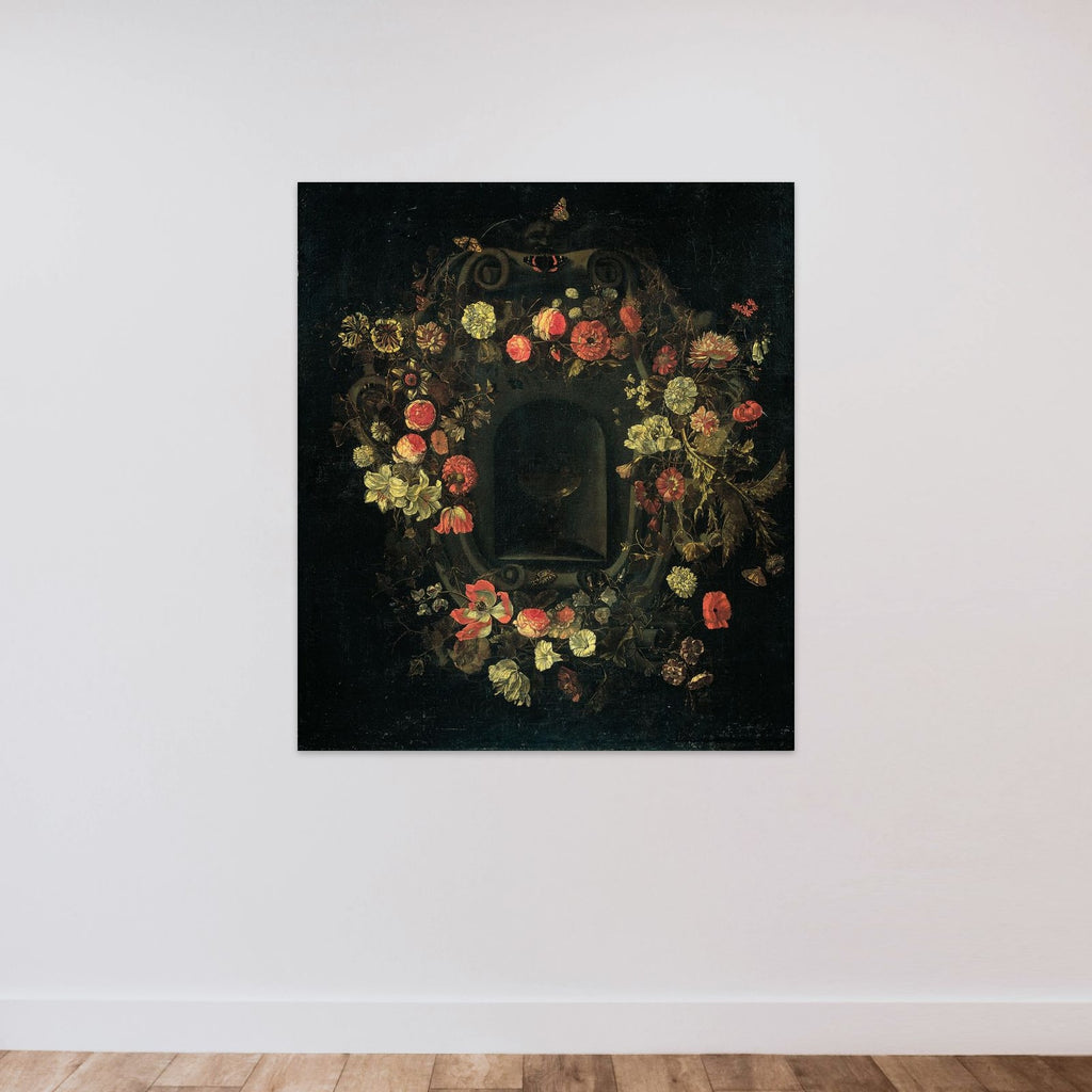 Wreath of Flowers encircling a Niche unframed — shown to scale