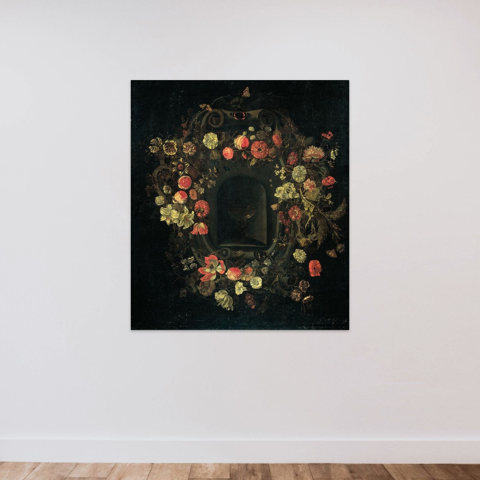 Wreath of Flowers encircling a Niche unframed — shown to scale