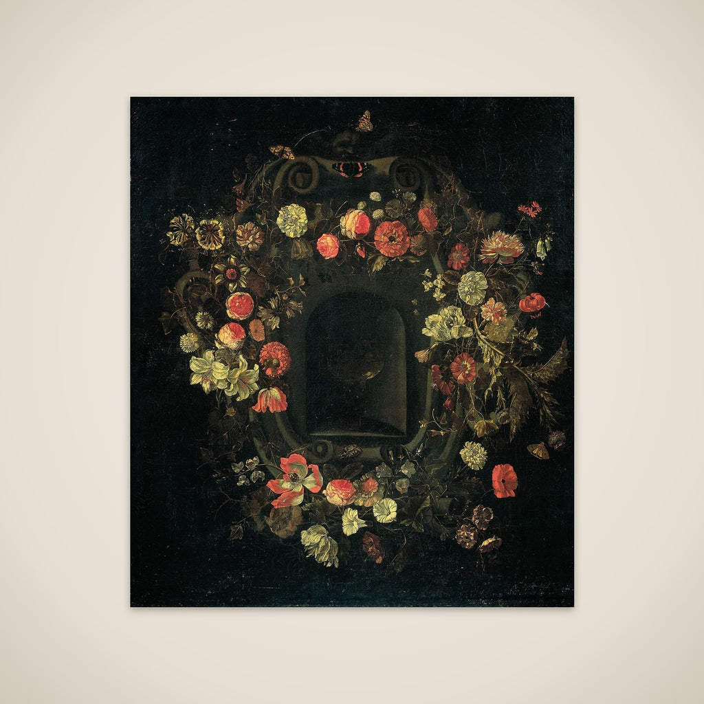 Wreath of Flowers encircling a Niche unframed print