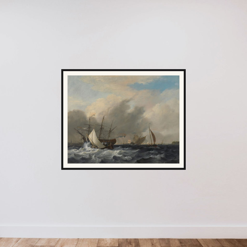 The Navy's Man-of-War 'Amsterdam'off the Westerlaag on Y at Amsterdam framed — shown to scale