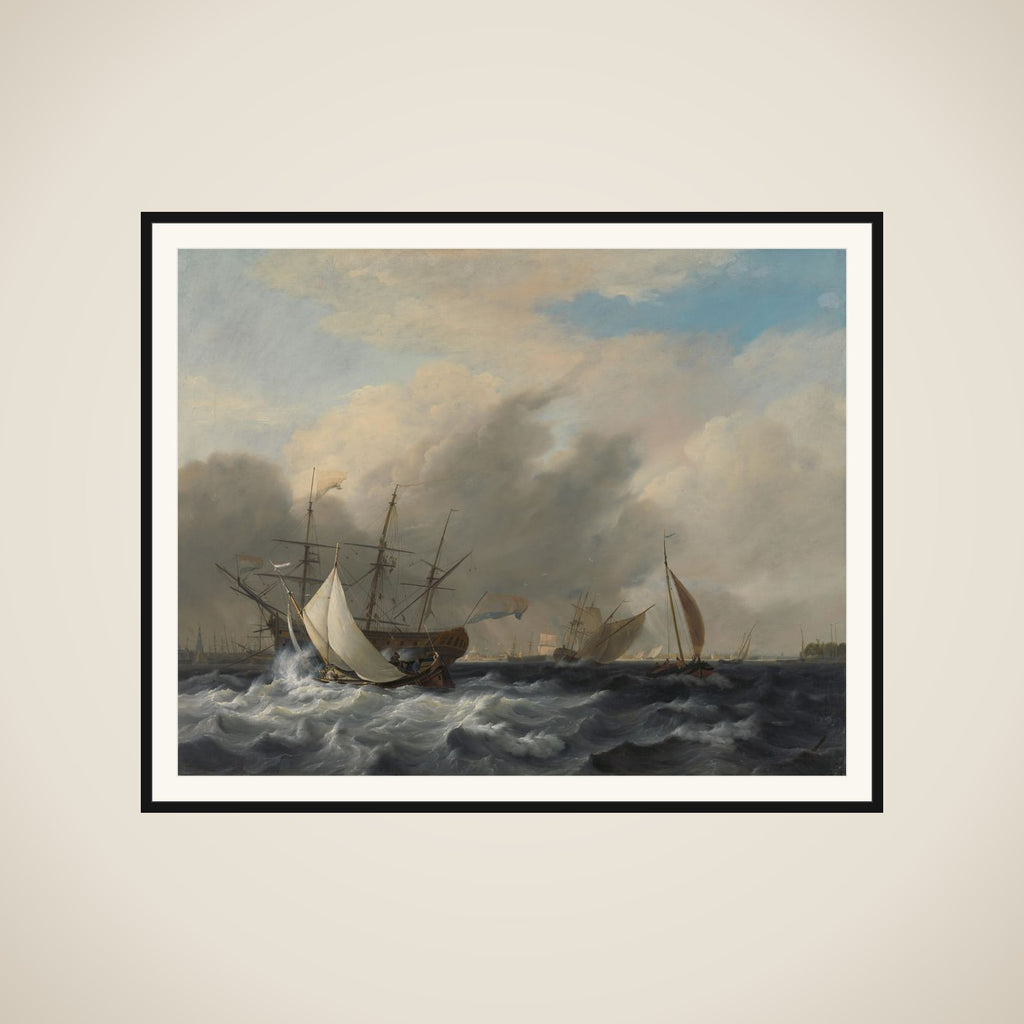 The Navy's Man-of-War 'Amsterdam'off the Westerlaag on Y at Amsterdam framed