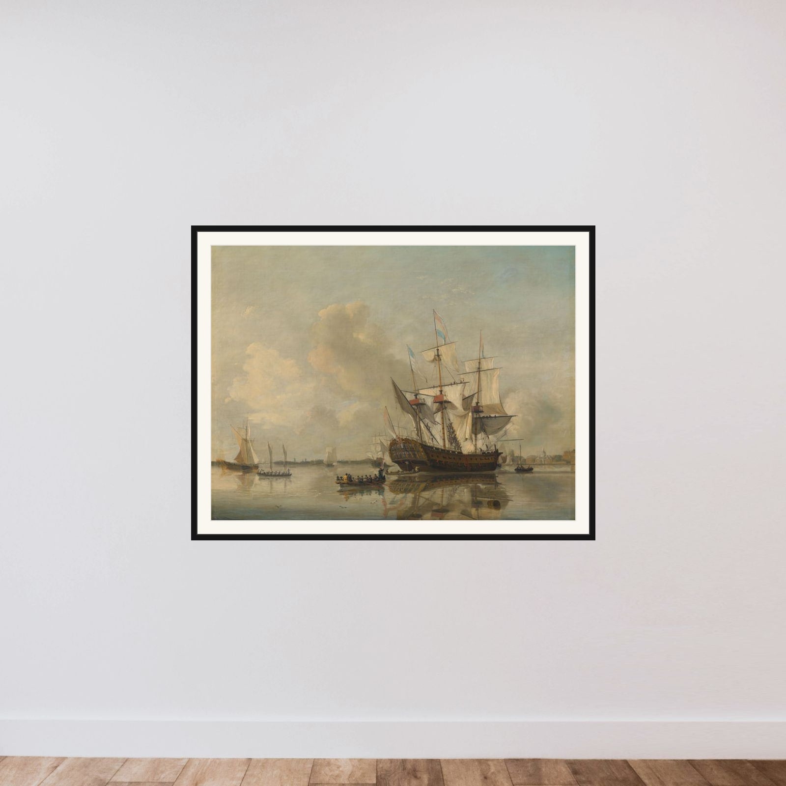 The Navy's Frigate 'Rotterdam' on the Maas off Rotterdam framed — shown to scale