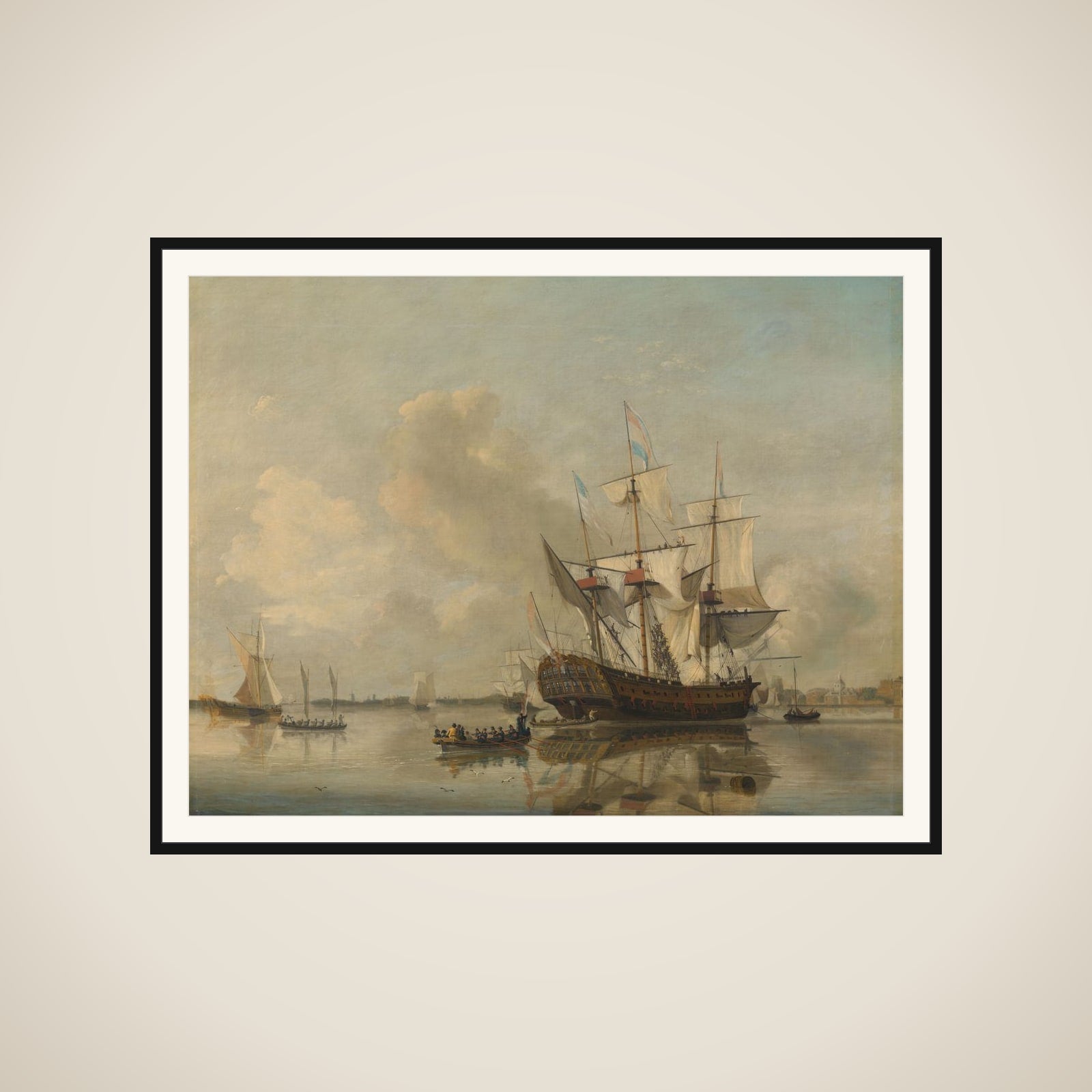 The Navy's Frigate 'Rotterdam' on the Maas off Rotterdam framed