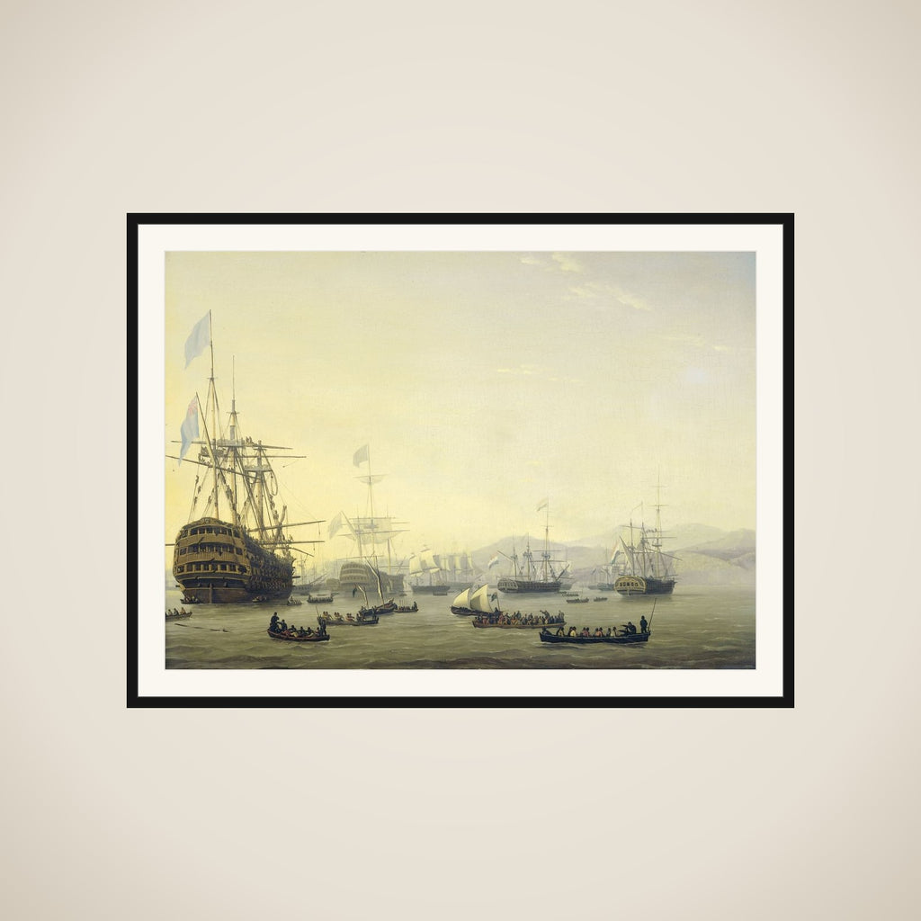 Council of War on board the 'Queen Charlotte', commanded by Lord Exmouth, prior to the Bombardment of Algiers, 26 August 1816 framed