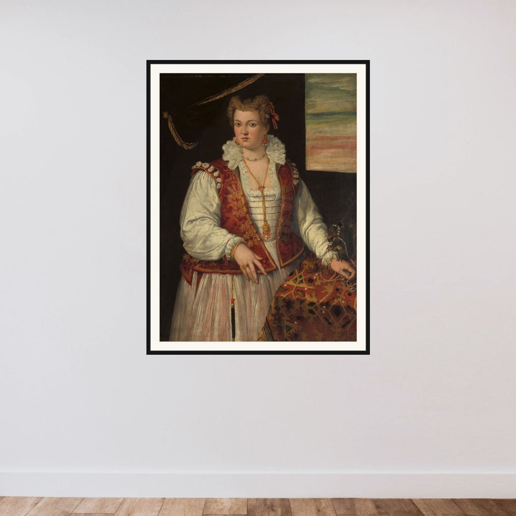 Portrait of a Woman with a Squirrel framed — shown to scale