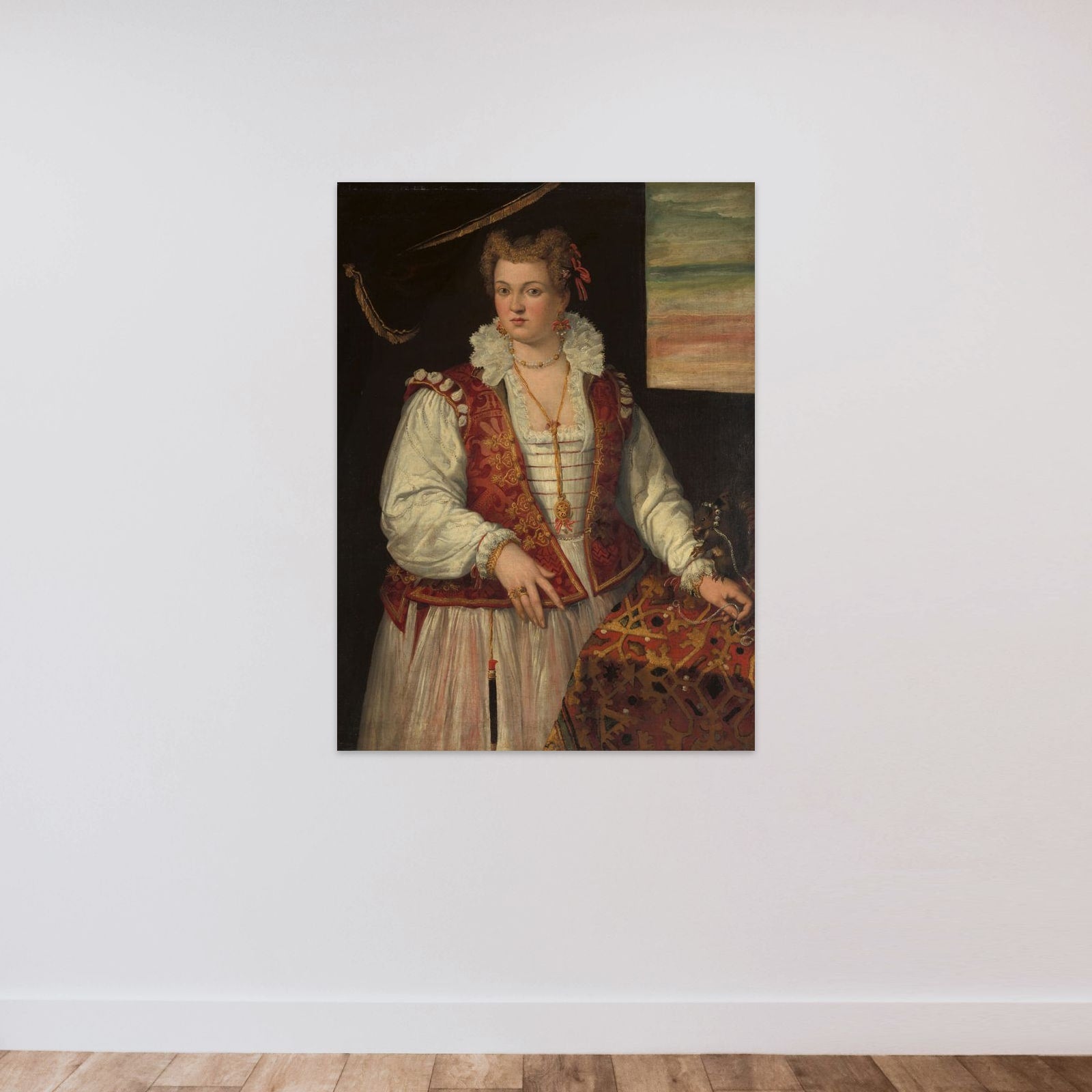 Portrait of a Woman with a Squirrel unframed — shown to scale