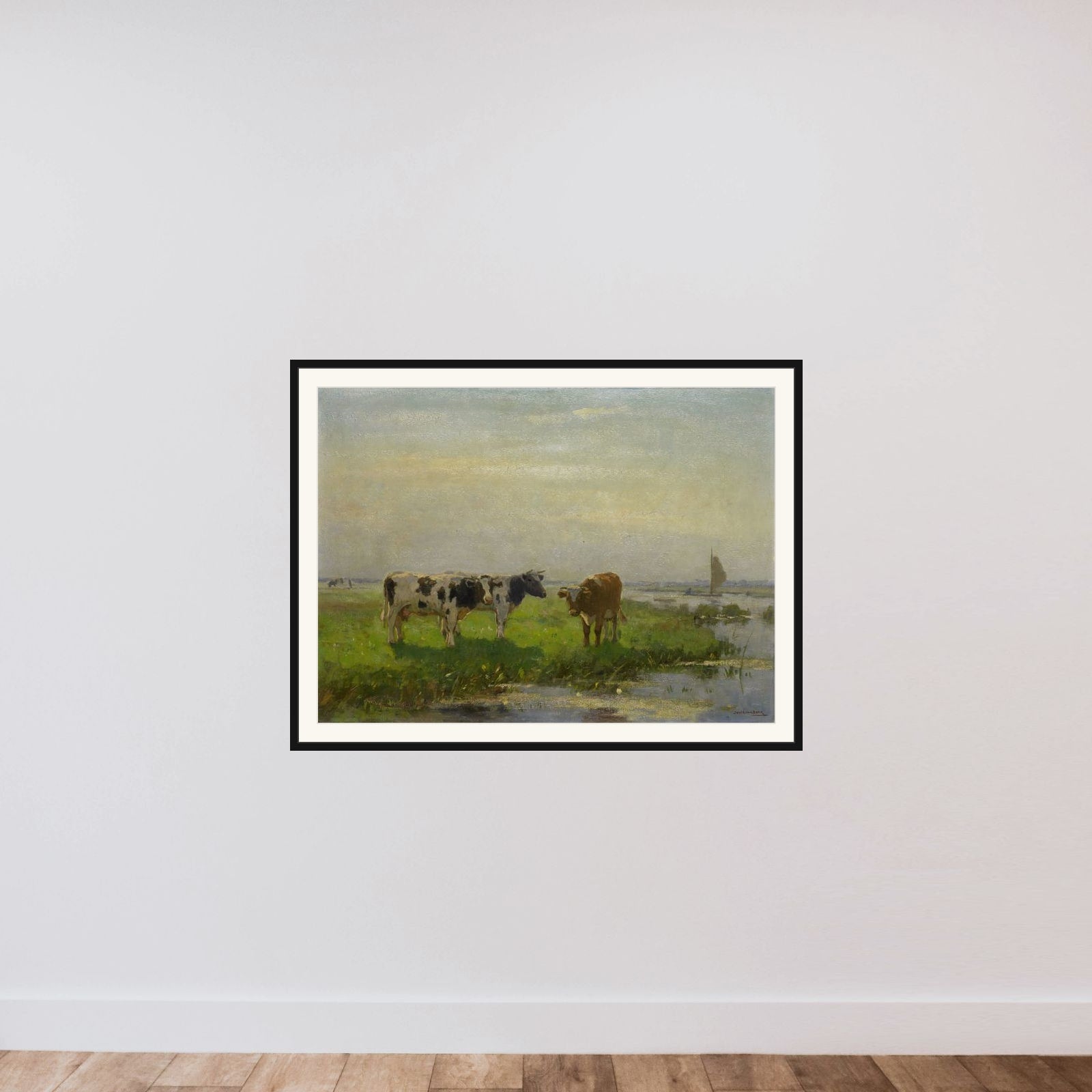 Cows in the Meadow framed — shown to scale