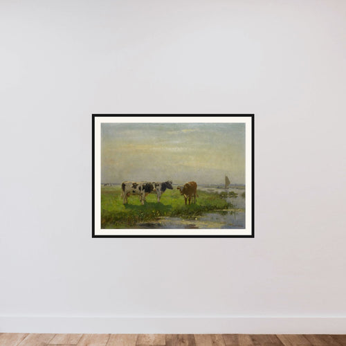 Cows in the Meadow framed — shown to scale