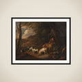 Hunter with Hounds at the Edge of a Wood framed