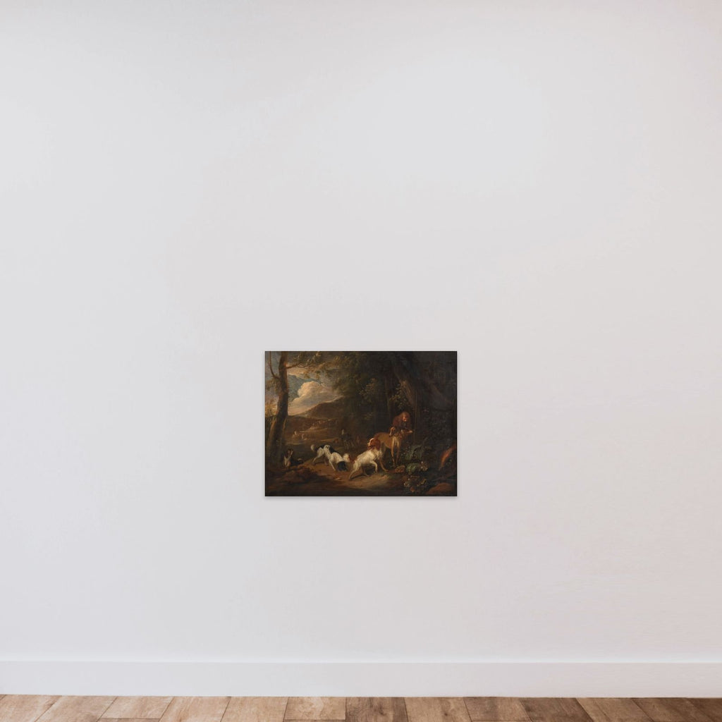 Hunter with Hounds at the Edge of a Wood unframed — shown to scale