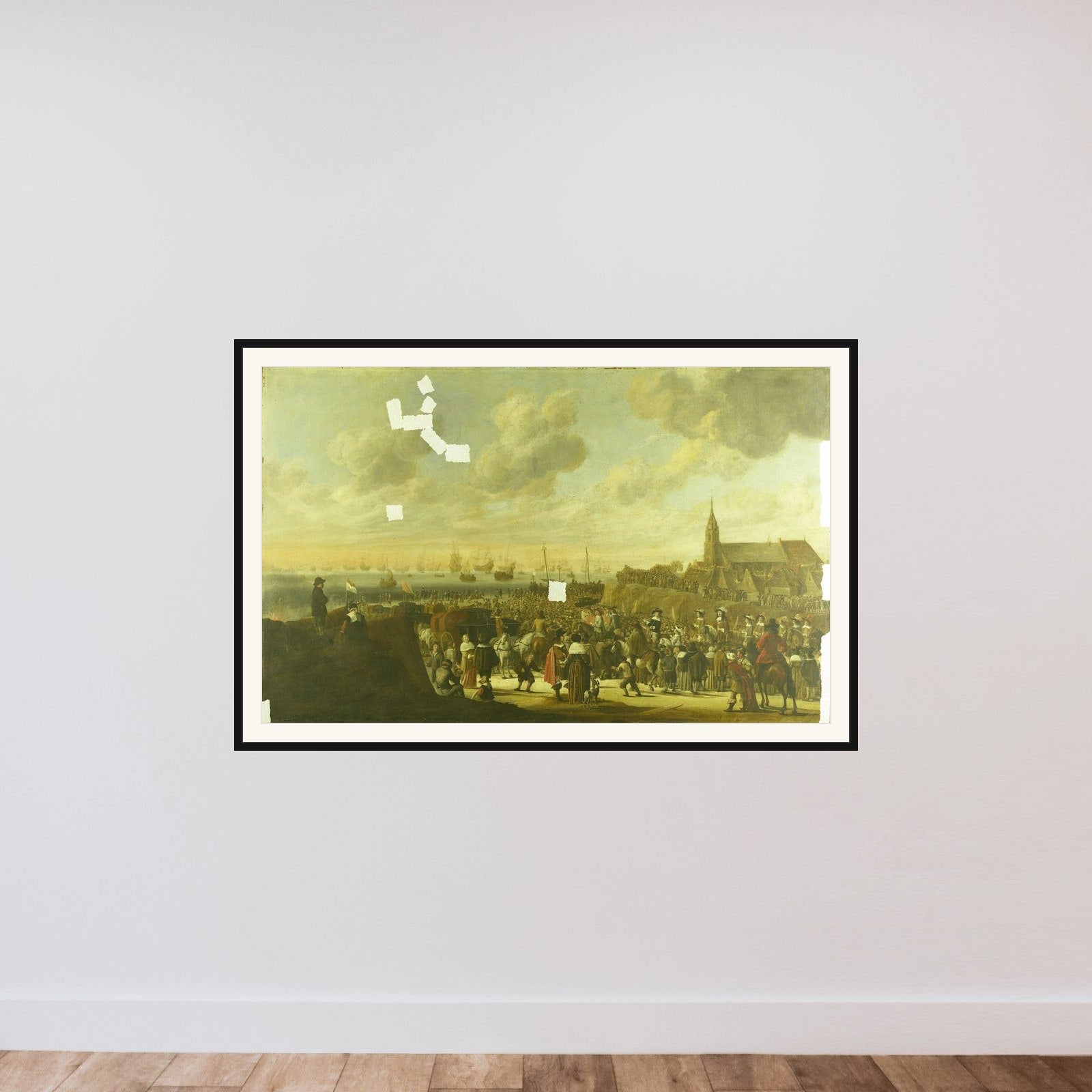 The Departure of Charles II of England from Scheveningen, 2 June 1660 framed — shown to scale