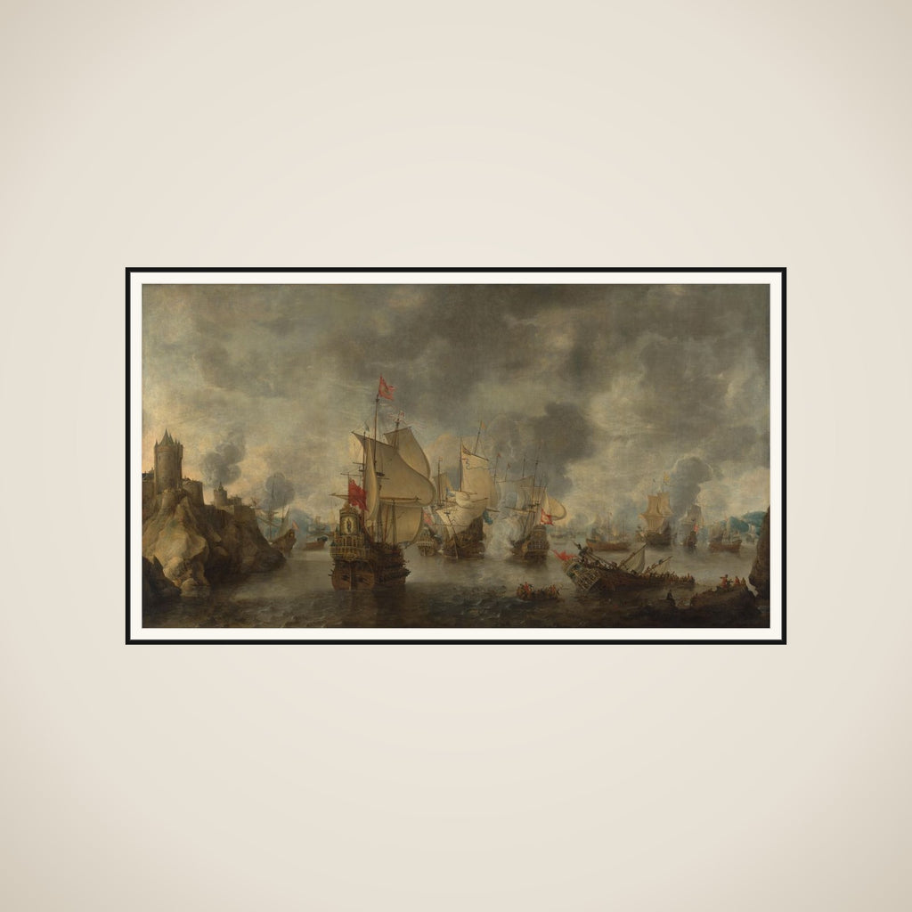 Battle of the Combined Venetian and Dutch Fleets against the Turks in the Bay of Foya, 1649 framed