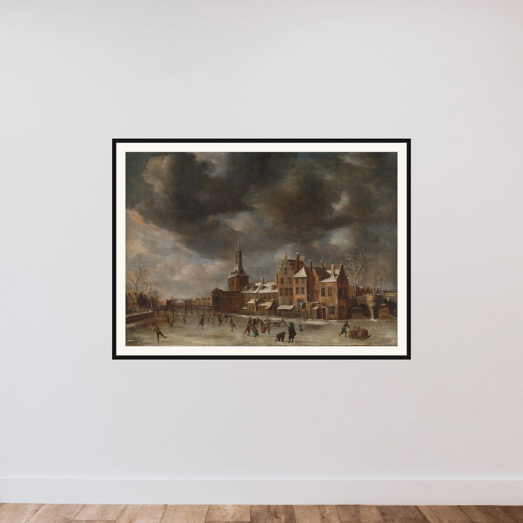The Blauwpoort in Leiden in the Winter framed — shown to scale