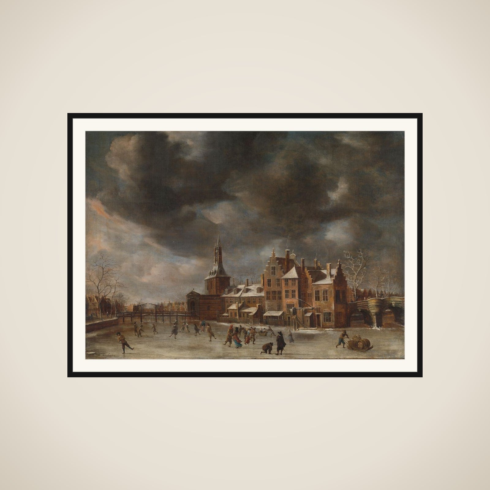 The Blauwpoort in Leiden in the Winter framed
