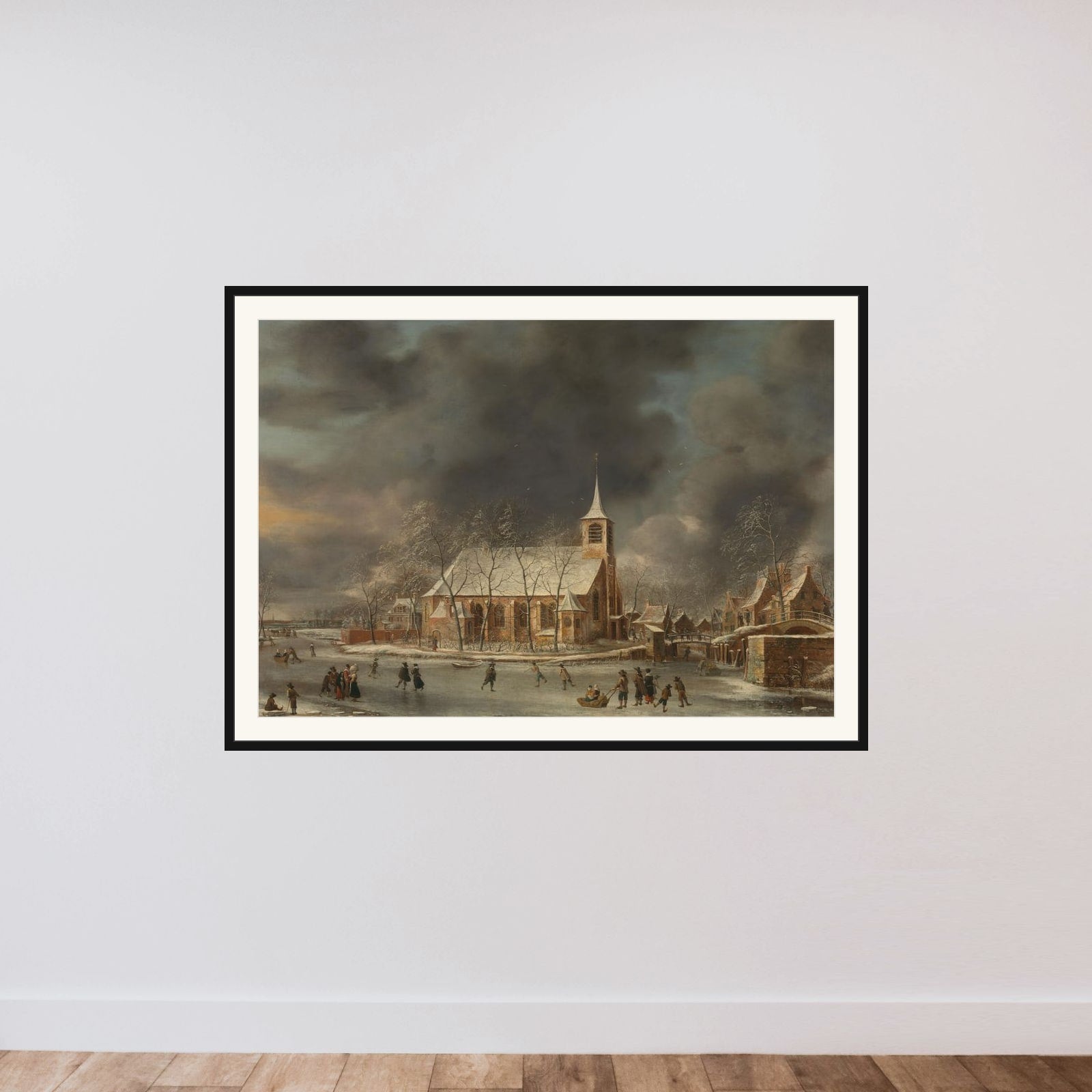 View of the Church of Sloten in the Winter framed — shown to scale