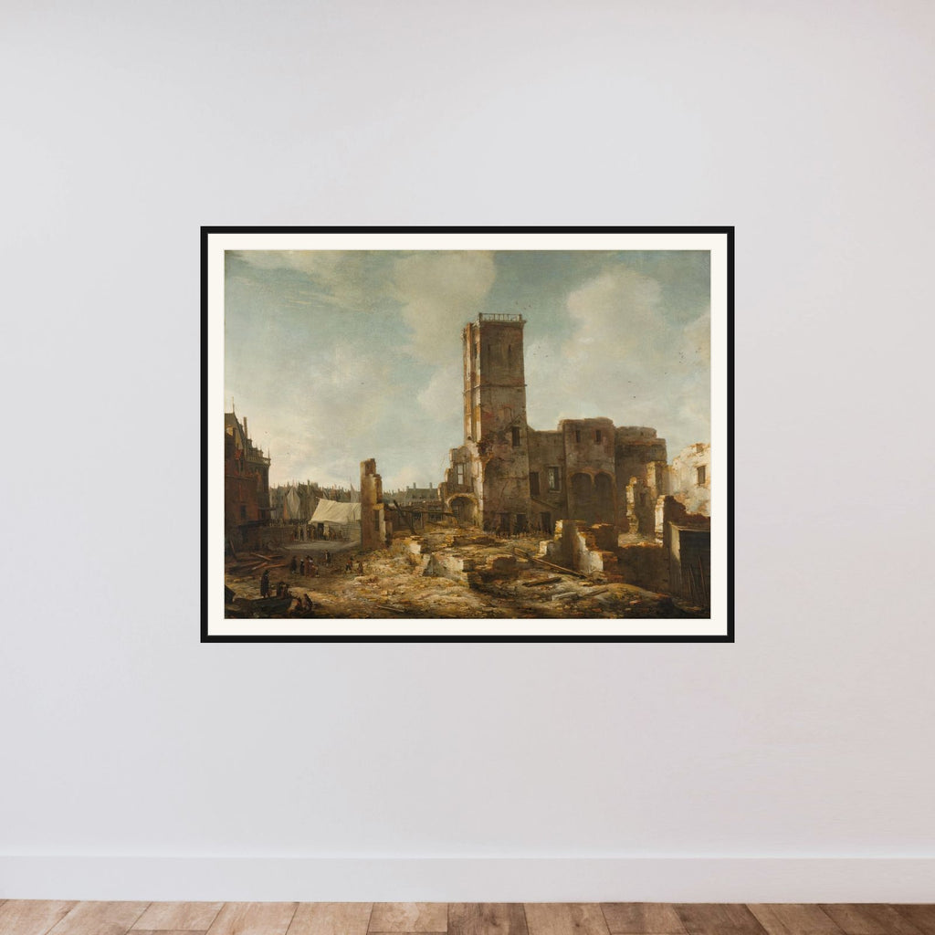 The Ruins of the Old Town Hall of Amsterdam after the Fire of 7 July 1652 framed — shown to scale