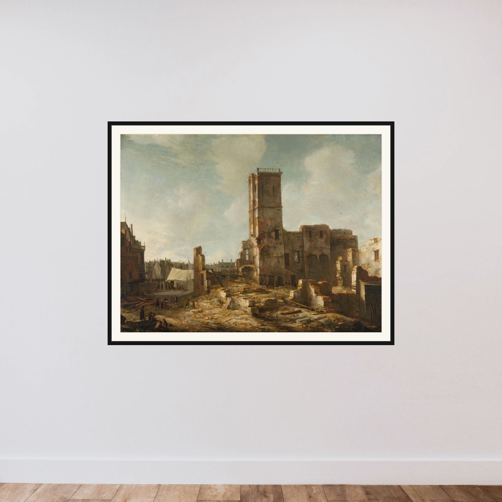 The Ruins of the Old Town Hall of Amsterdam after the Fire of 7 July 1652 framed — shown to scale