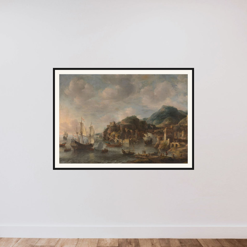 Dutch Ships in a Foreign Port framed — shown to scale