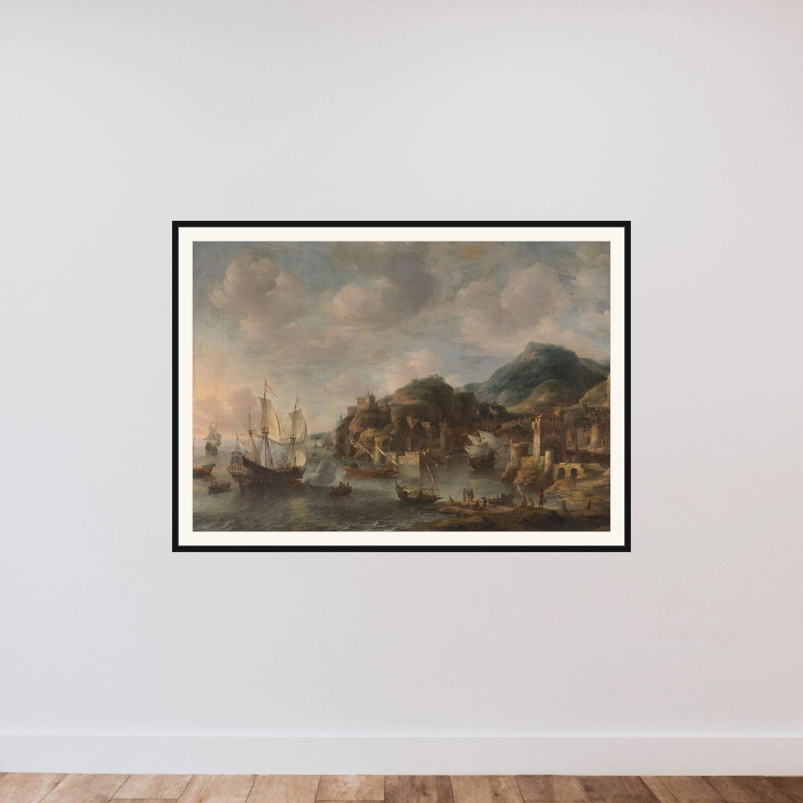 Dutch Ships in a Foreign Port framed — shown to scale