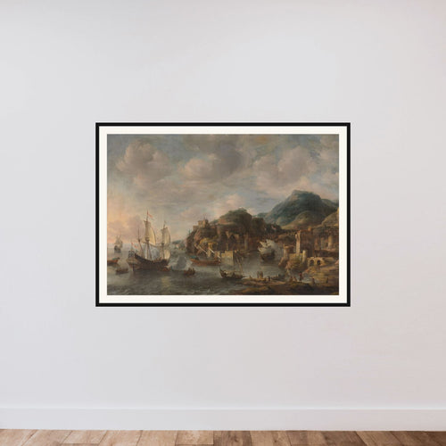 Dutch Ships in a Foreign Port framed — shown to scale