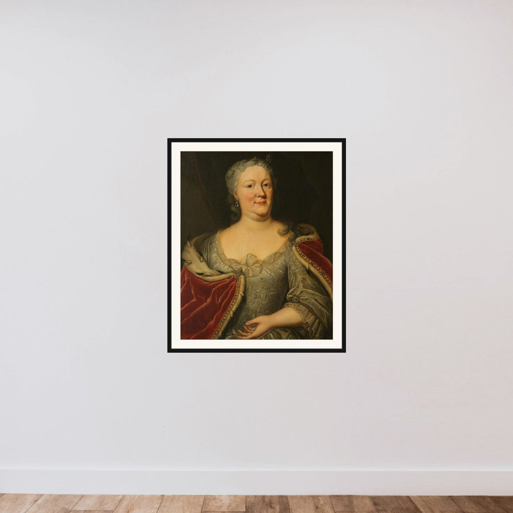 Portrait of Maria Louisa van Hessen-Kassel, called Maaike-Meu. Widow of the Stadtholder of Friesland John Willem Friso, Prince of Orange-Nassau framed — shown to scale