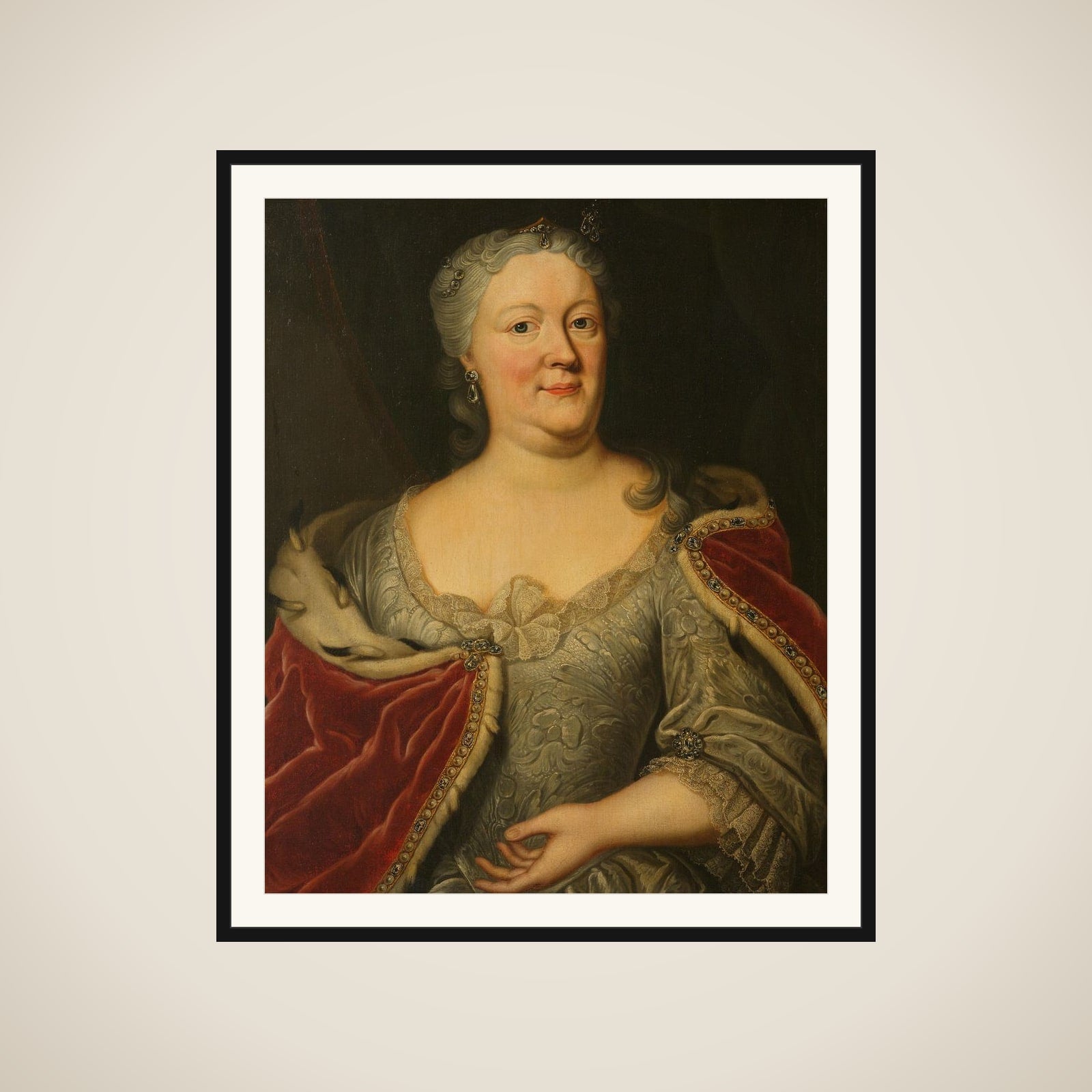 Portrait of Maria Louisa van Hessen-Kassel, called Maaike-Meu. Widow of the Stadtholder of Friesland John Willem Friso, Prince of Orange-Nassau framed