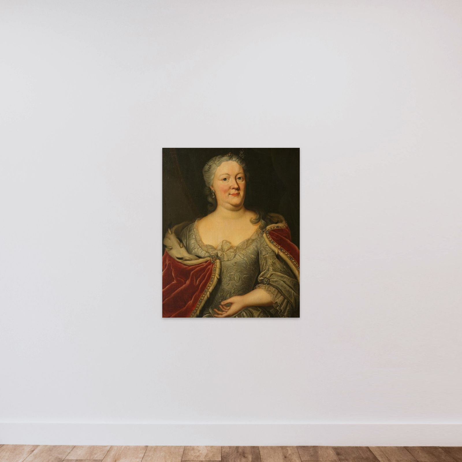 Portrait of Maria Louisa van Hessen-Kassel, called Maaike-Meu. Widow of the Stadtholder of Friesland John Willem Friso, Prince of Orange-Nassau unframed — shown to scale