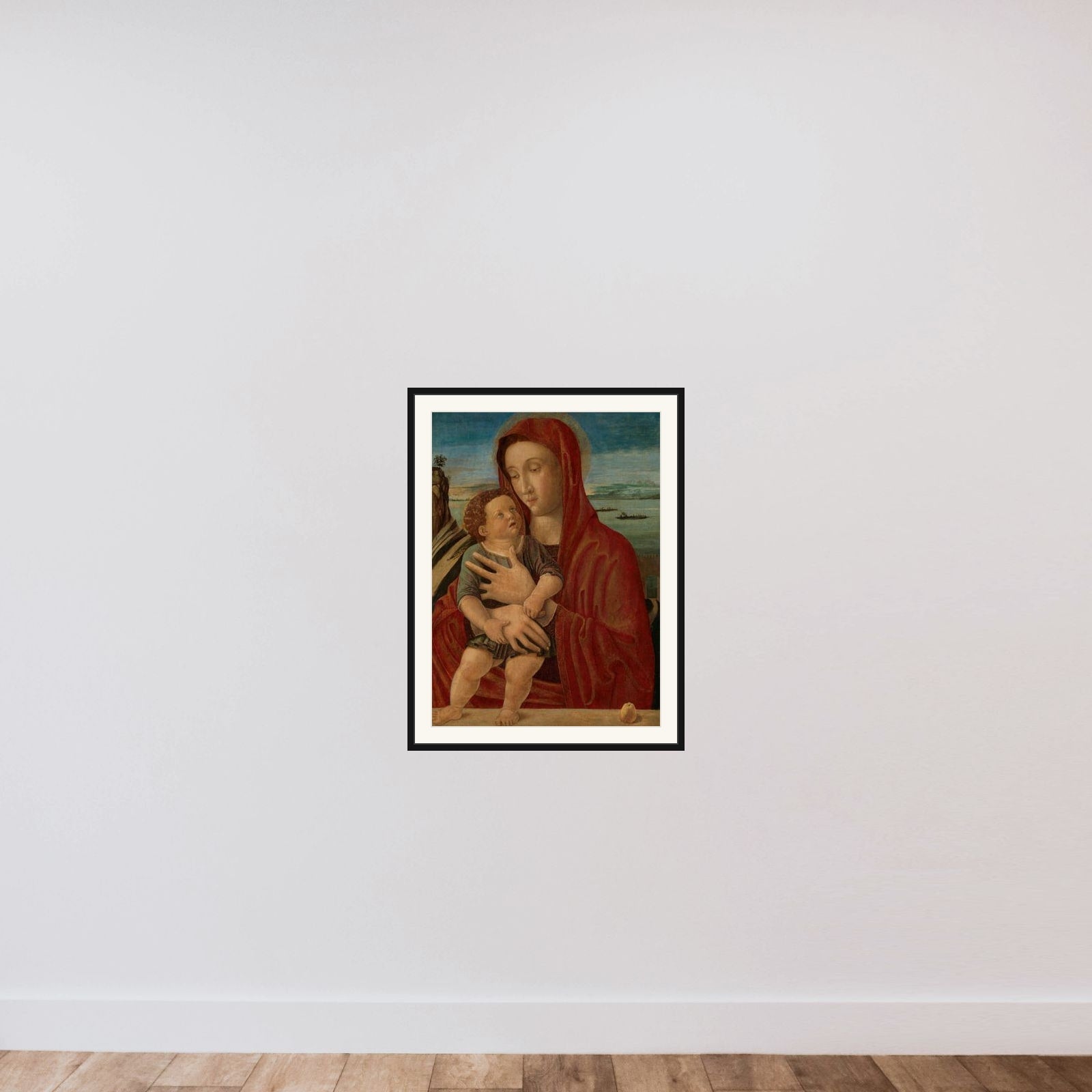 Madonna and Child framed — shown to scale