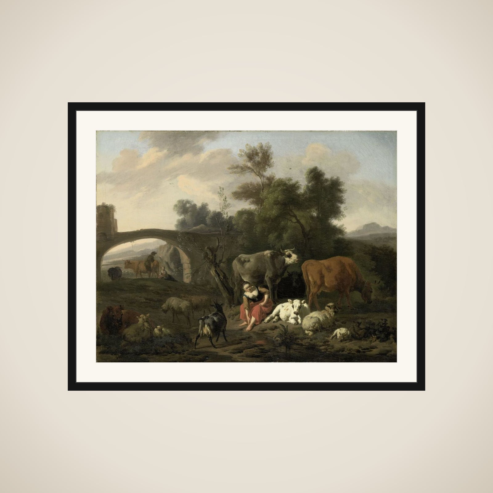 Landscape with Herdsmen and Cattle framed