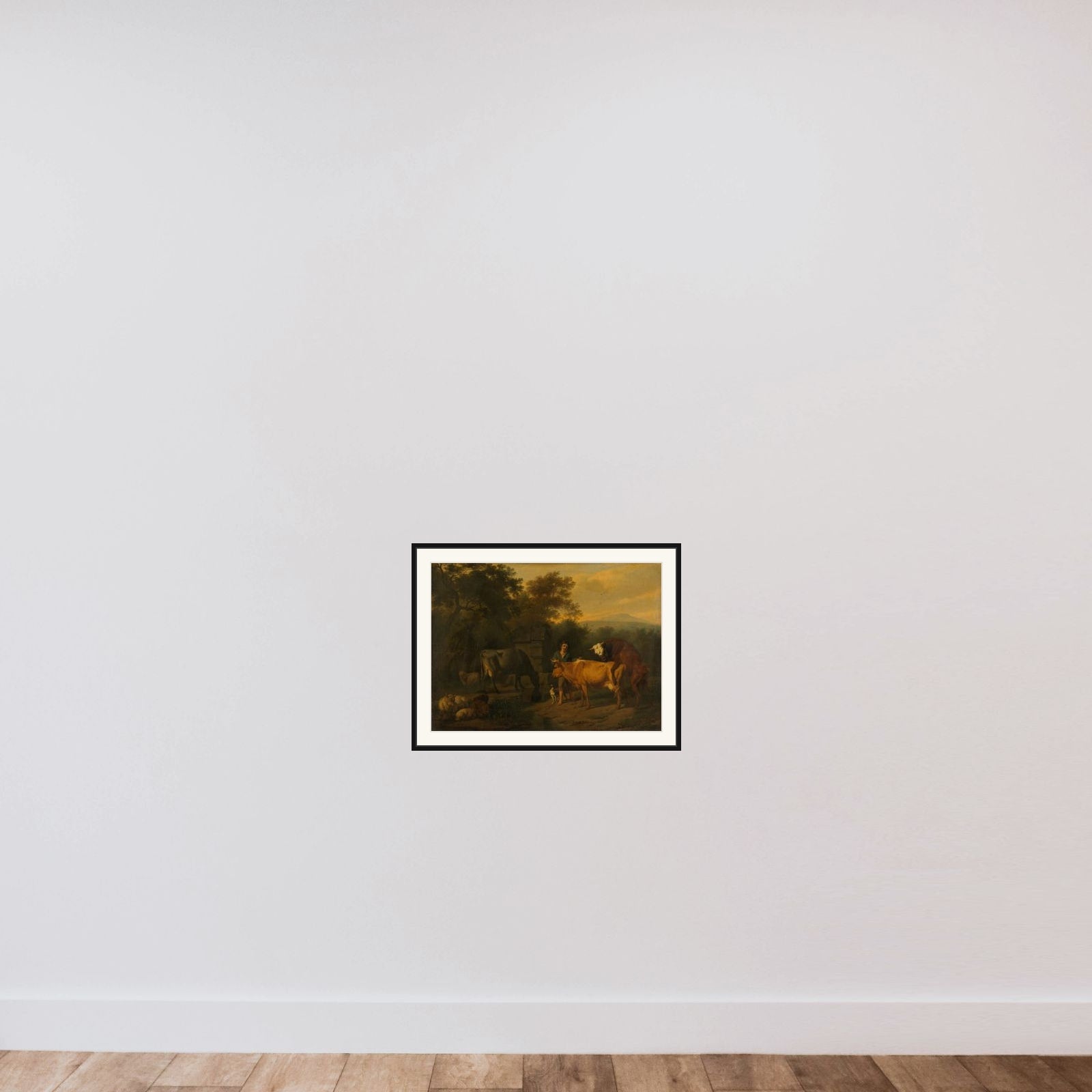 Landscape with Herdsman and Cattle framed — shown to scale