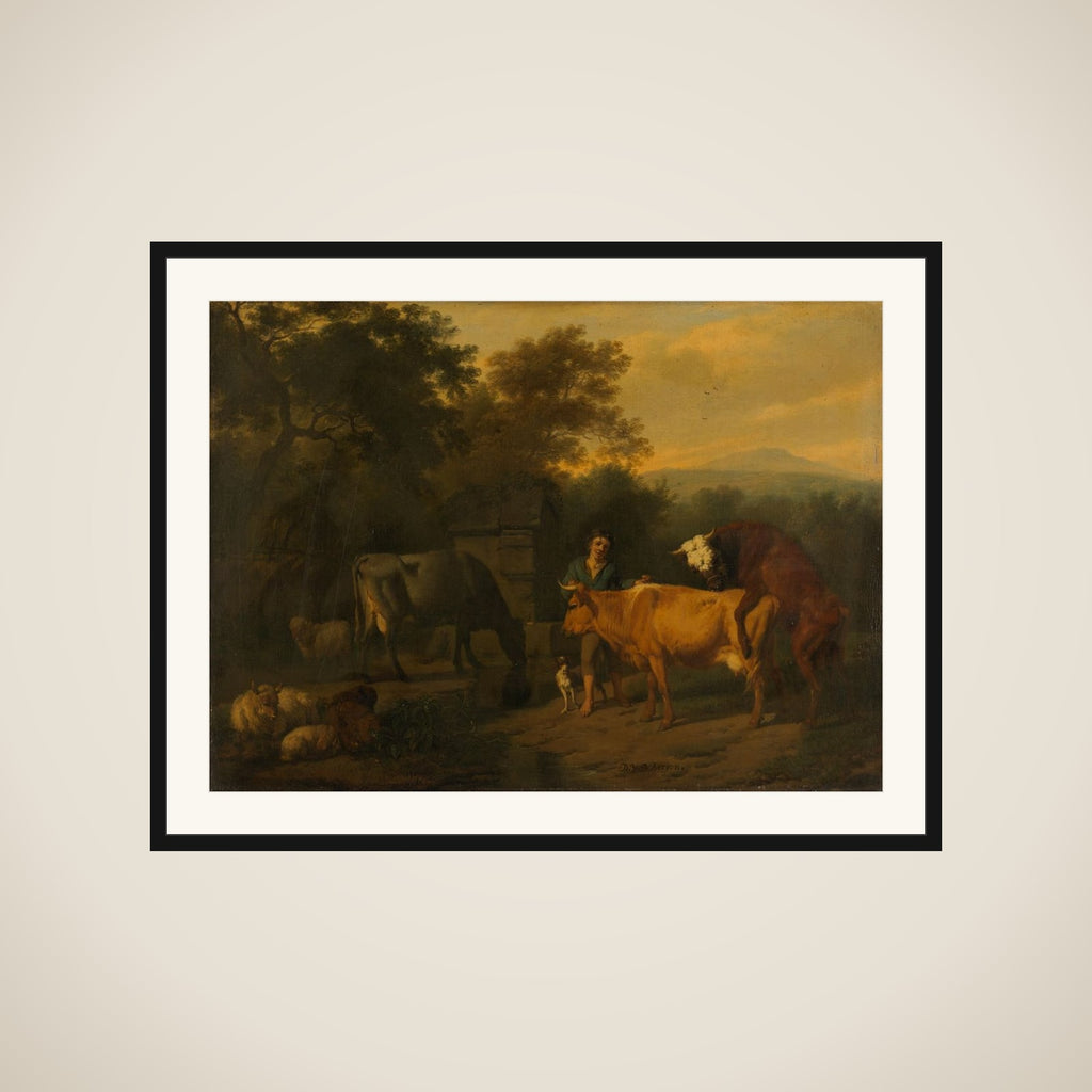 Landscape with Herdsman and Cattle framed